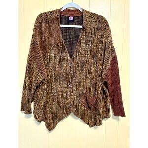 Vintage JG's Mad Lab Staley Gretzinger Brown Metallic‎ Cardigan Boho Jacket L/XL